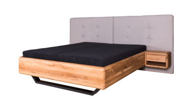 Manželská posteľ ARIA čelo čalúnené rozšírené, kovová podnož, 180 cm, dub nature